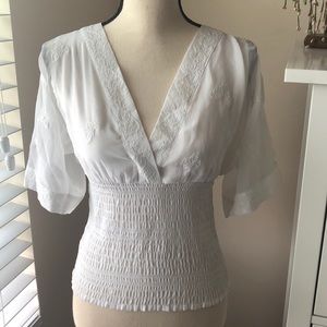 WHBM White Empire Waist Blouse